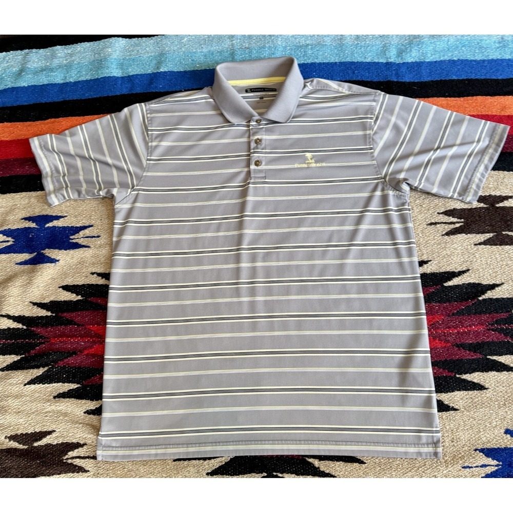 Pebble Beach Performance Polo Shirt Mens XL Striped Gray Logo DadCore
